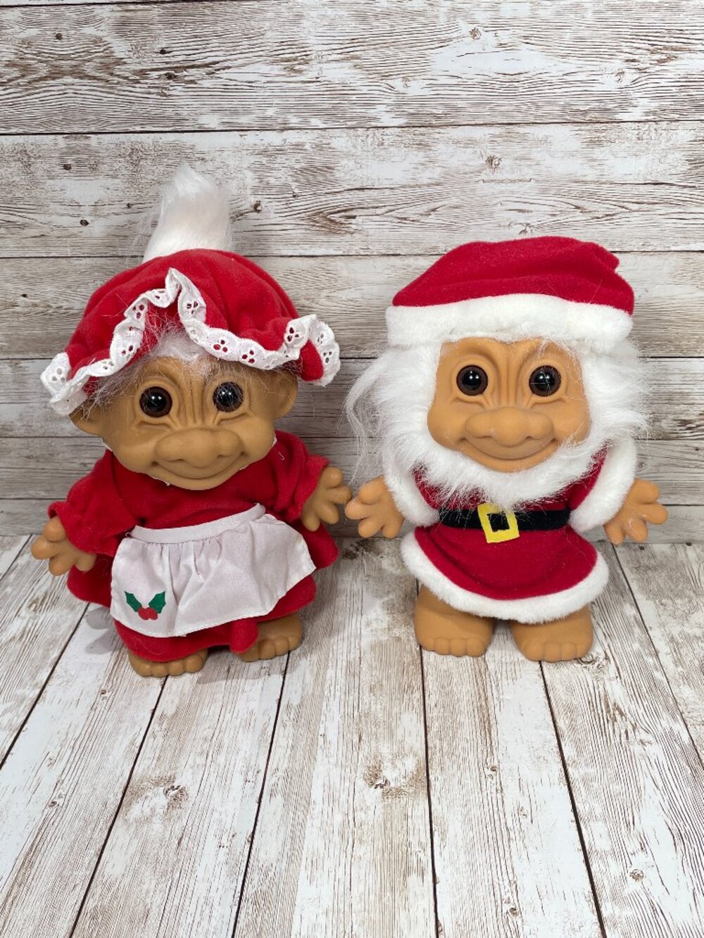 Lot of 2 Vintage RUSS Troll Dolls Santa Claus & Mrs. Claus Christmas 8” EUC
